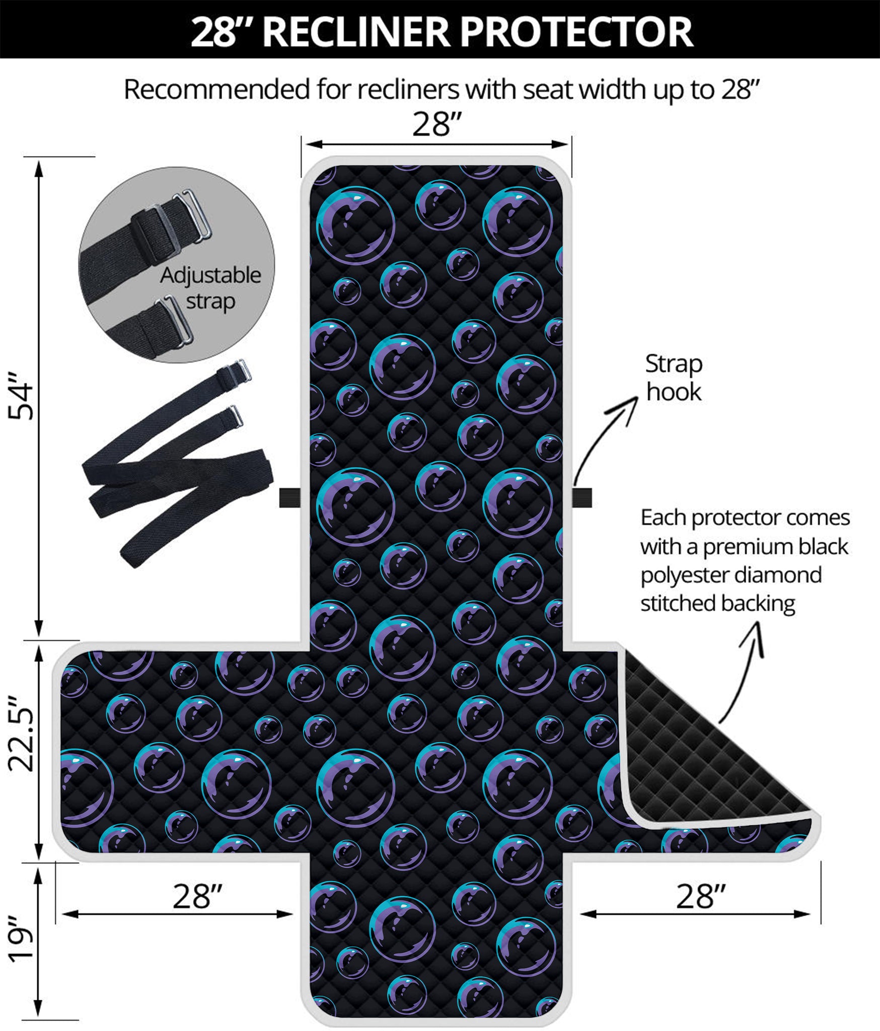 Blue And Purple Bubble Pattern Print Recliner Protector