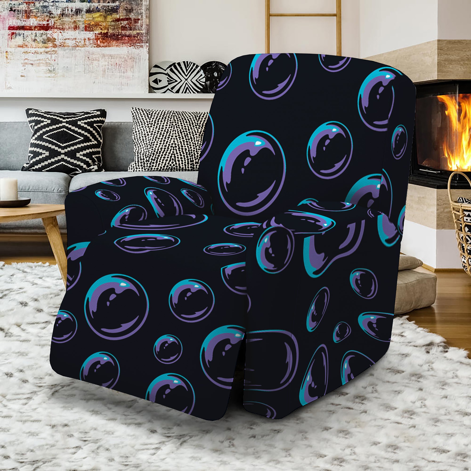 Blue And Purple Bubble Pattern Print Recliner Slipcover