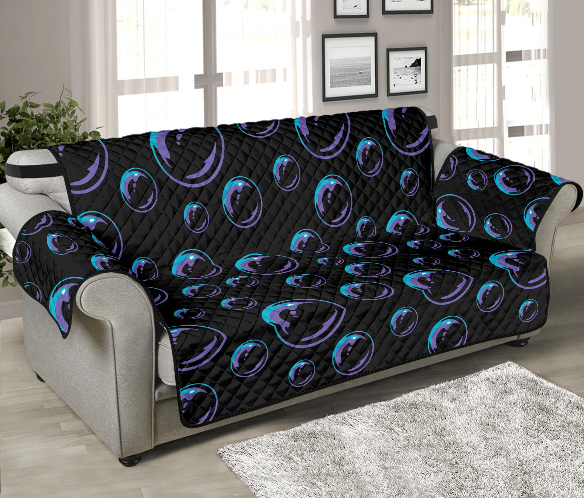 Blue And Purple Bubble Pattern Print Sofa Protector