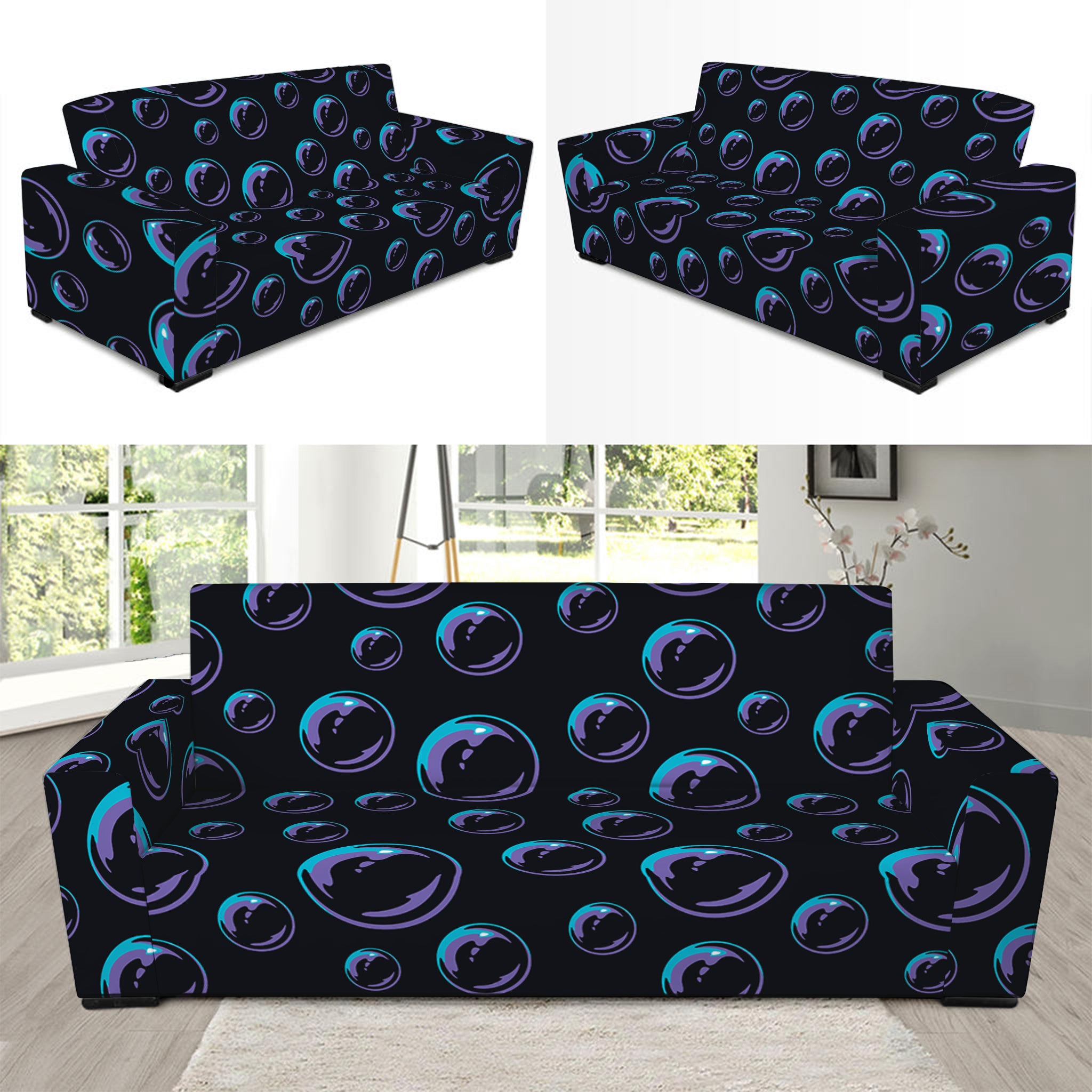 Blue And Purple Bubble Pattern Print Sofa Slipcover