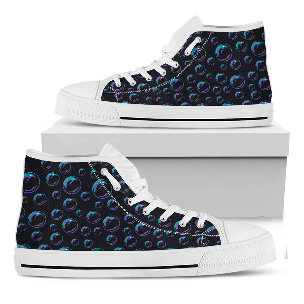 Blue And Purple Bubble Pattern Print White High Top Shoes