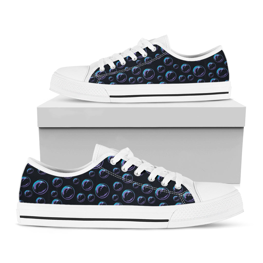 Blue And Purple Bubble Pattern Print White Low Top Shoes