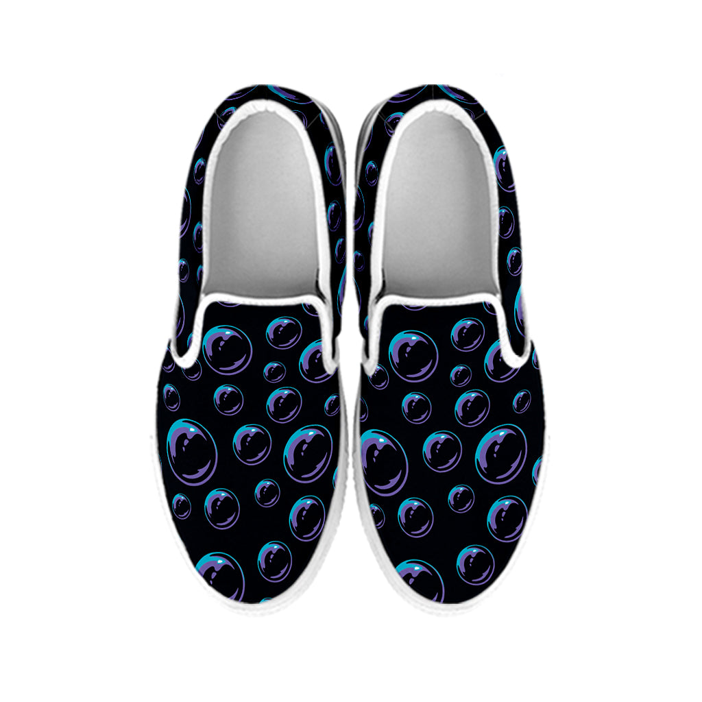 Blue And Purple Bubble Pattern Print White Slip On Shoes