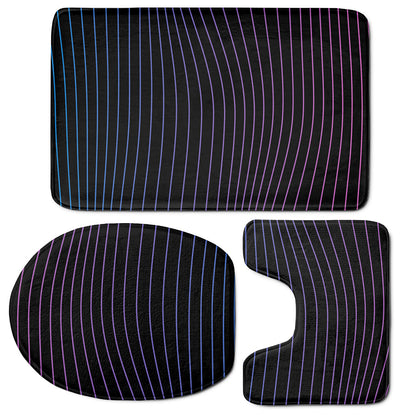 Blue And Purple EDM Wave Print 3 Piece Bath Mat Set