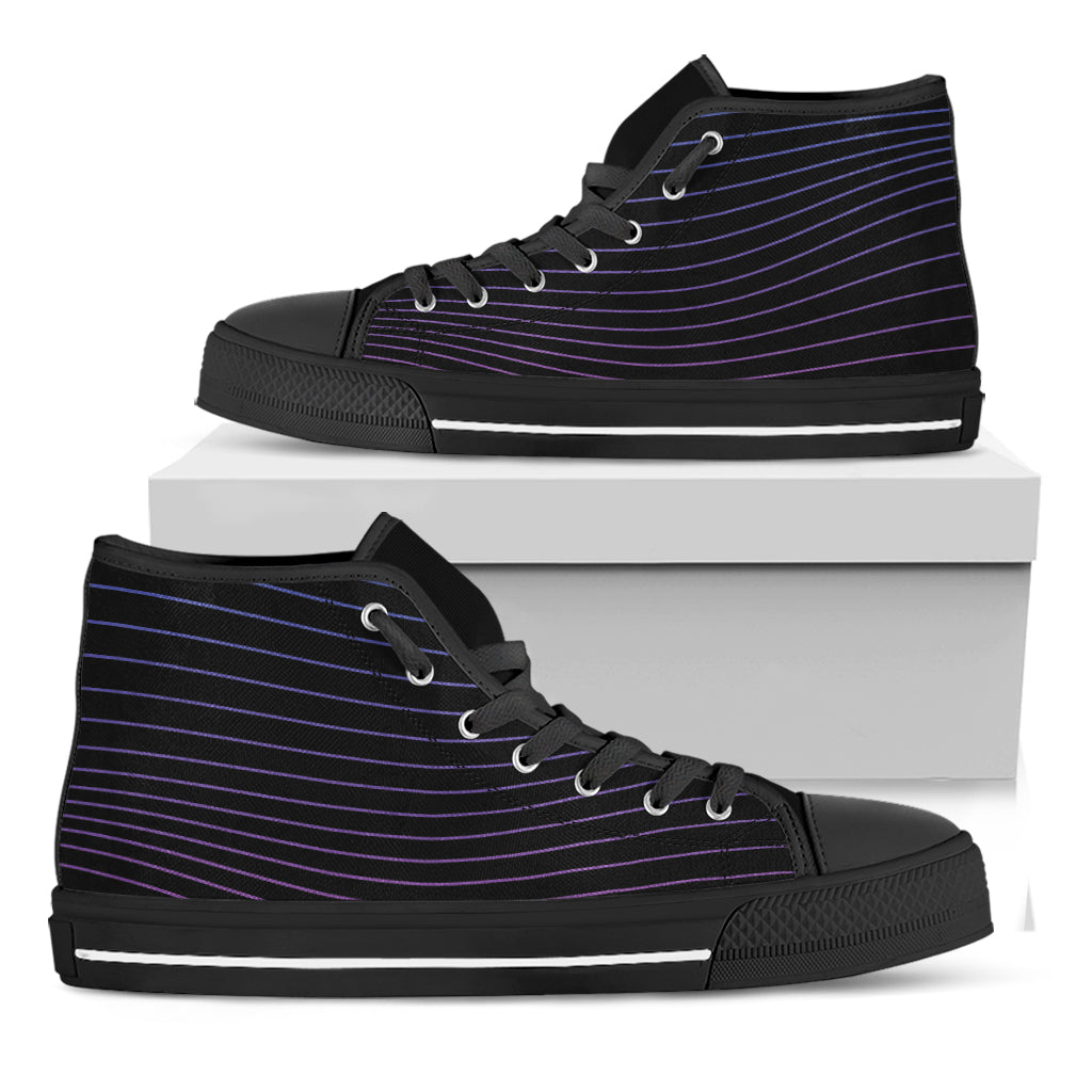 Blue And Purple EDM Wave Print Black High Top Shoes