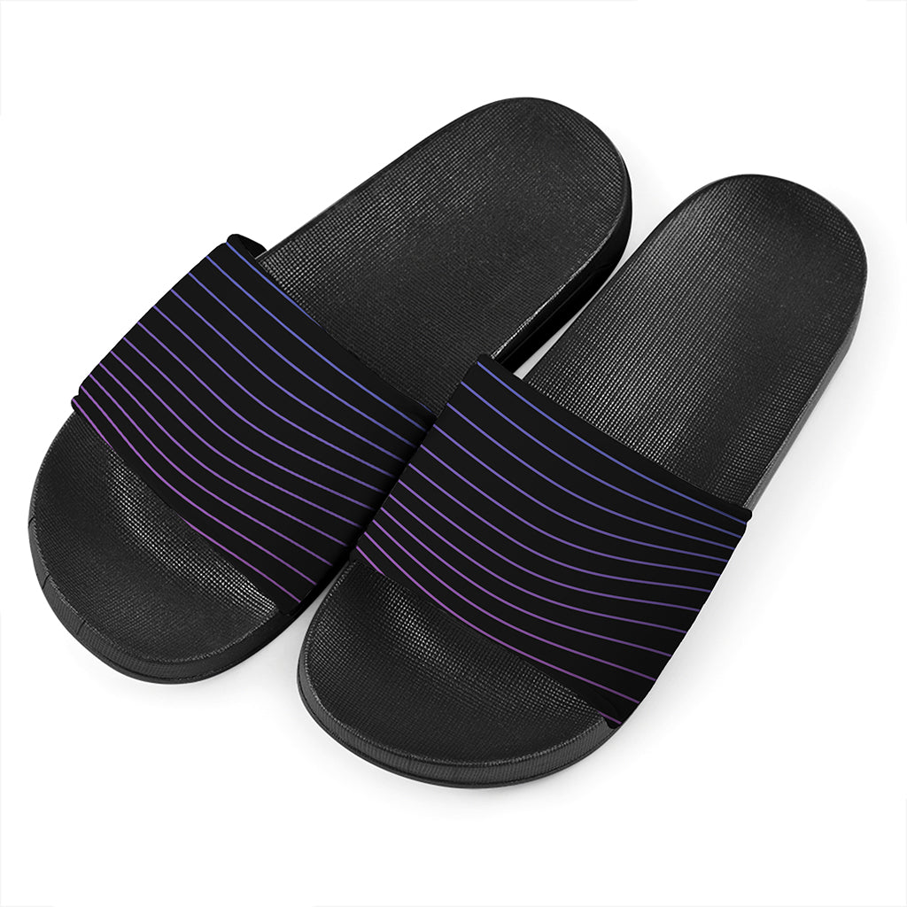 Blue And Purple EDM Wave Print Black Slide Sandals