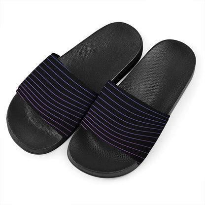 Blue And Purple EDM Wave Print Black Slide Sandals