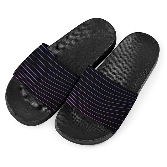 Blue And Purple EDM Wave Print Black Slide Sandals