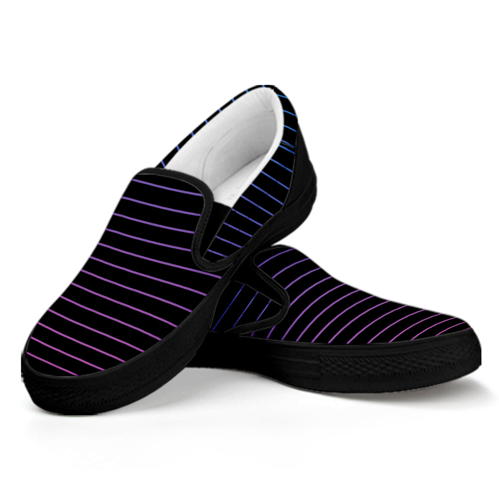 Blue And Purple EDM Wave Print Black Slip On Shoes