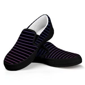 Blue And Purple EDM Wave Print Black Slip On Shoes