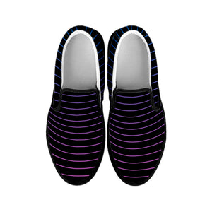 Blue And Purple EDM Wave Print Black Slip On Shoes