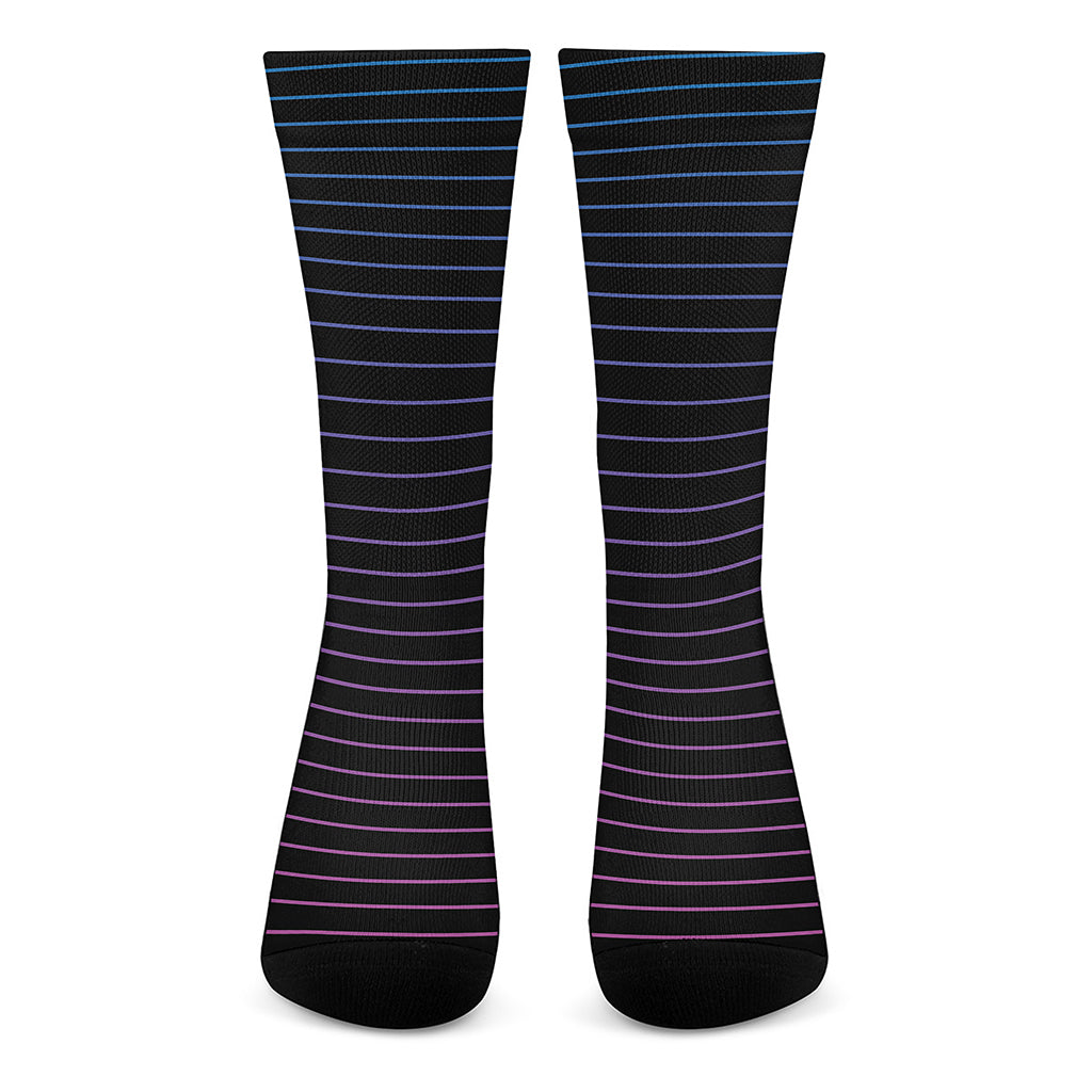 Blue And Purple EDM Wave Print Crew Socks