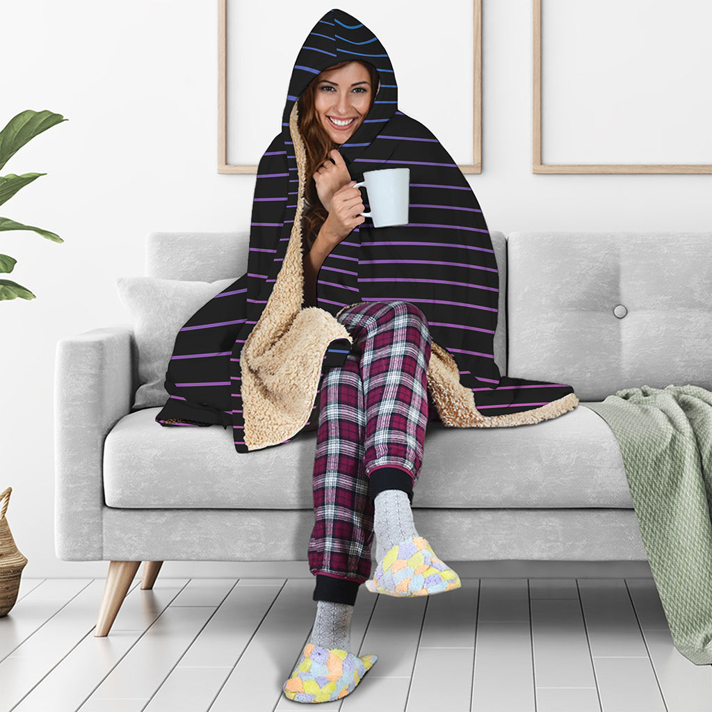 Blue And Purple EDM Wave Print Hooded Blanket
