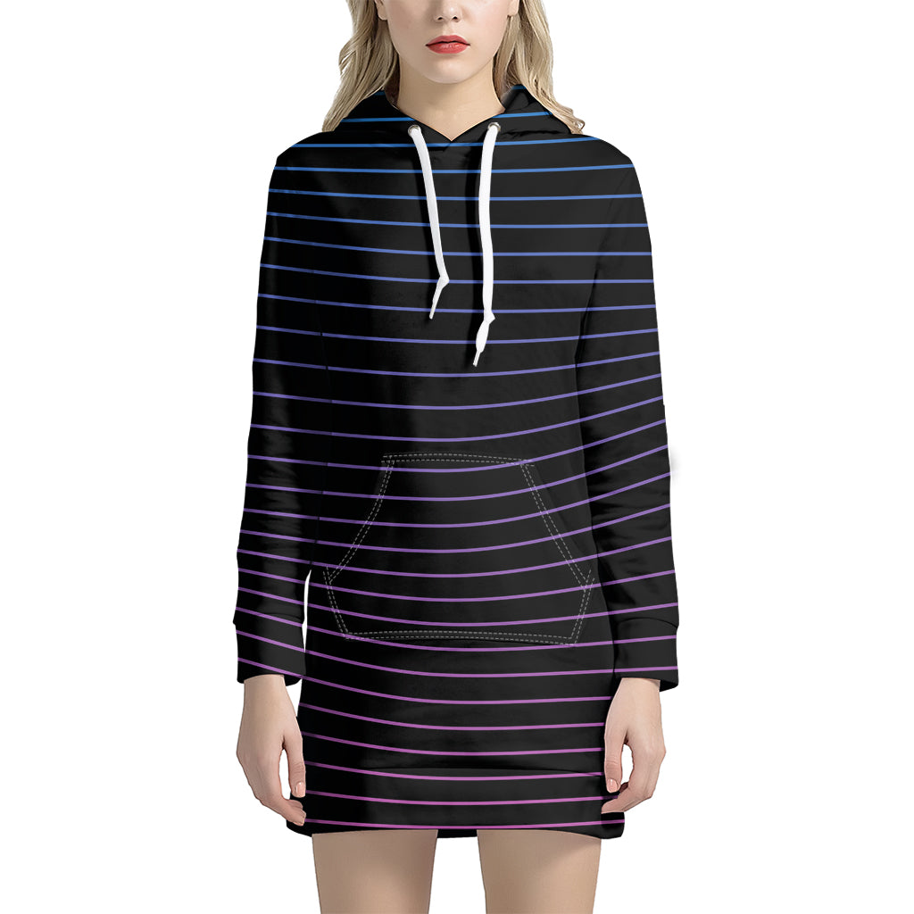 Blue And Purple EDM Wave Print Hoodie Dress