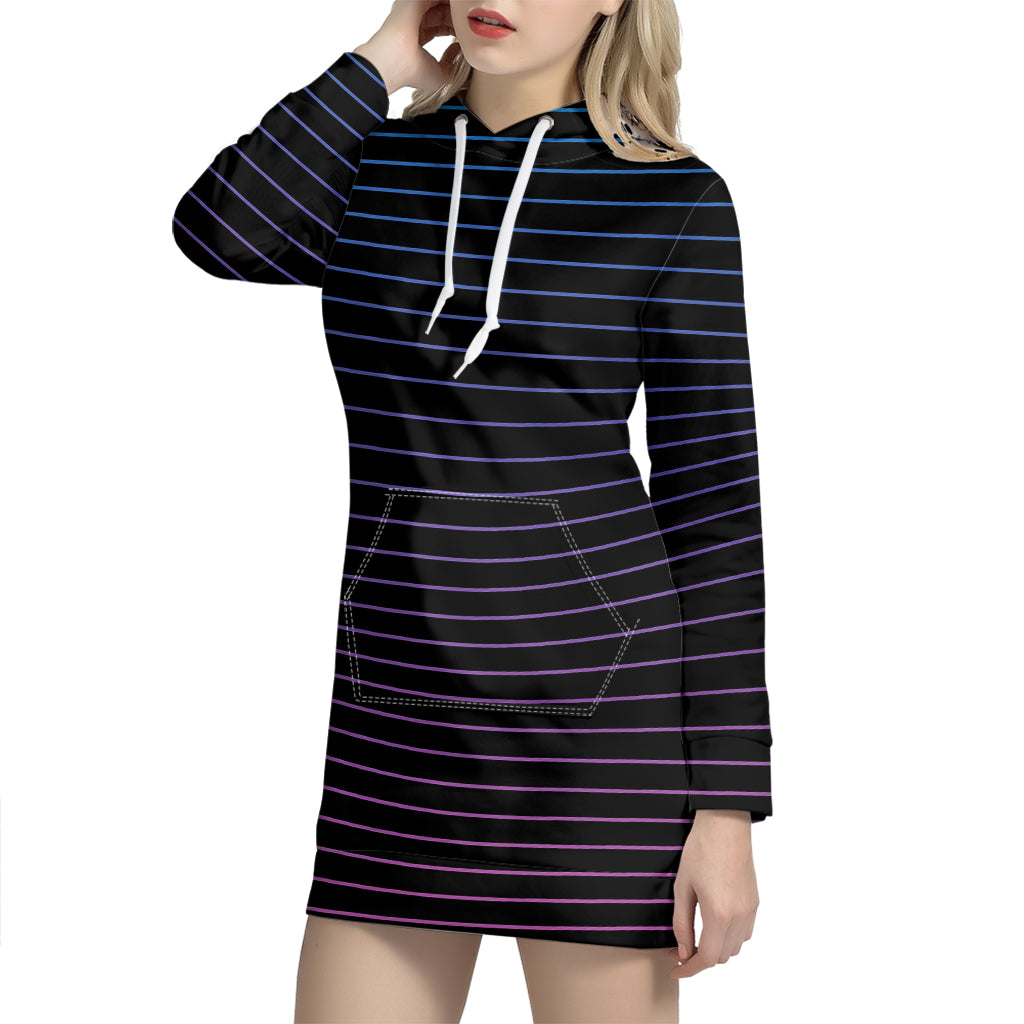 Blue And Purple EDM Wave Print Hoodie Dress