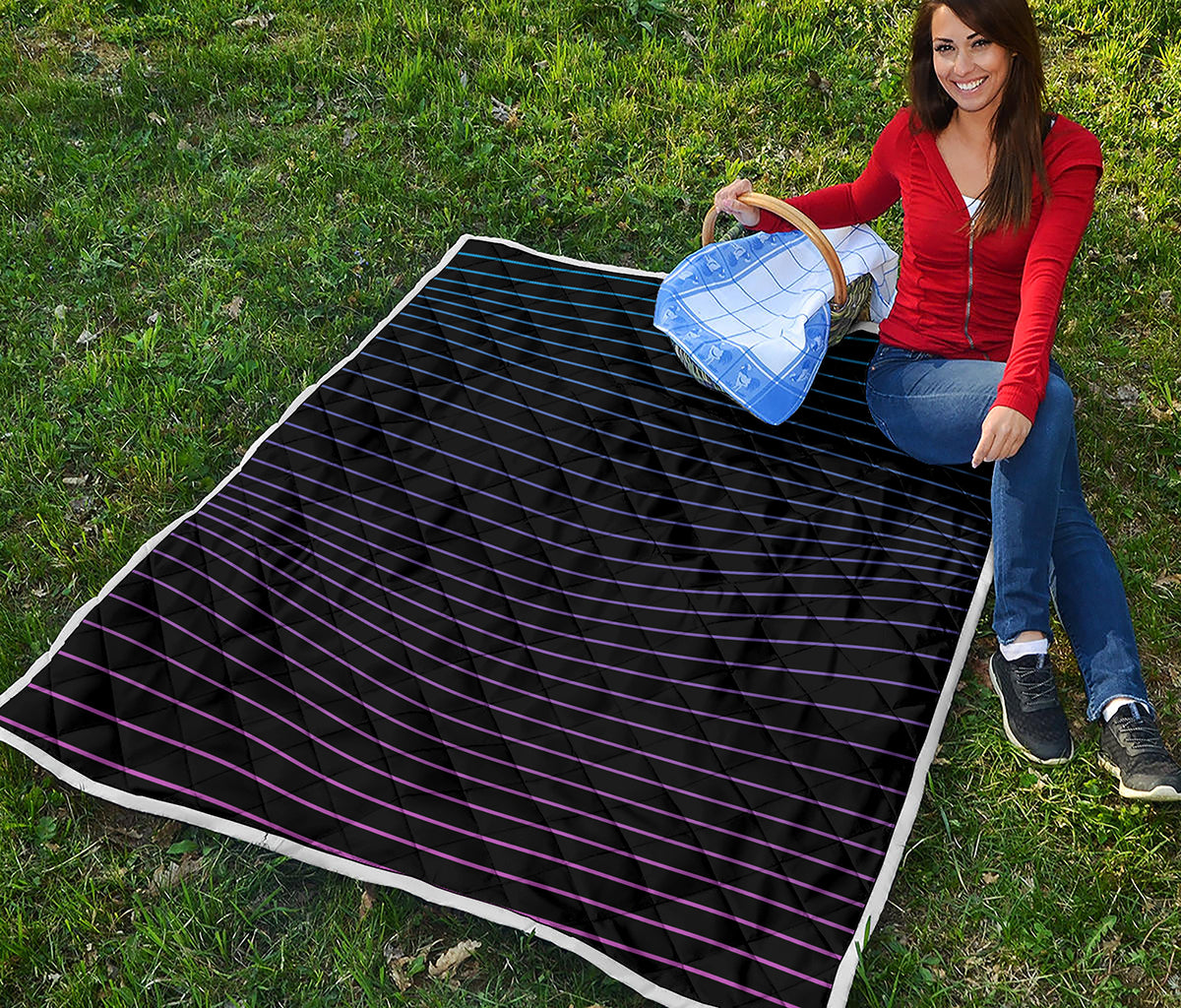 Blue And Purple EDM Wave Print Quilt