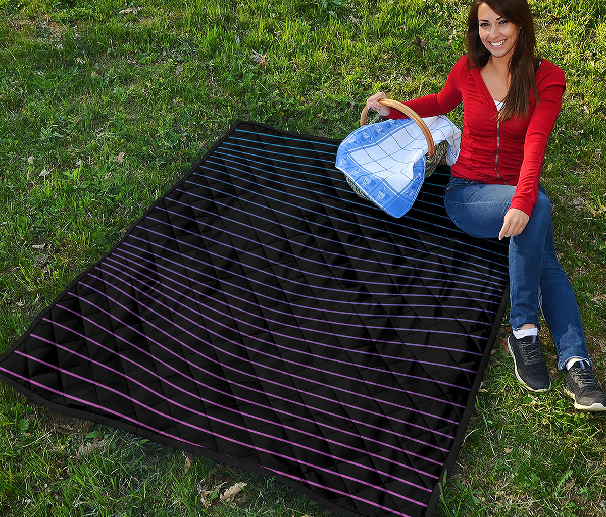 Blue And Purple EDM Wave Print Quilt