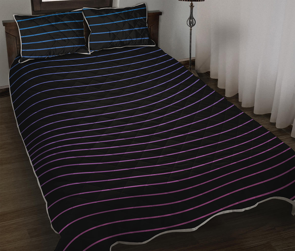 Blue And Purple EDM Wave Print Quilt Bed Set