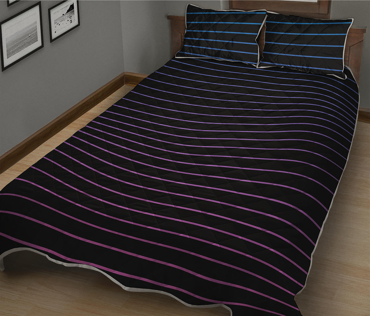 Blue And Purple EDM Wave Print Quilt Bed Set