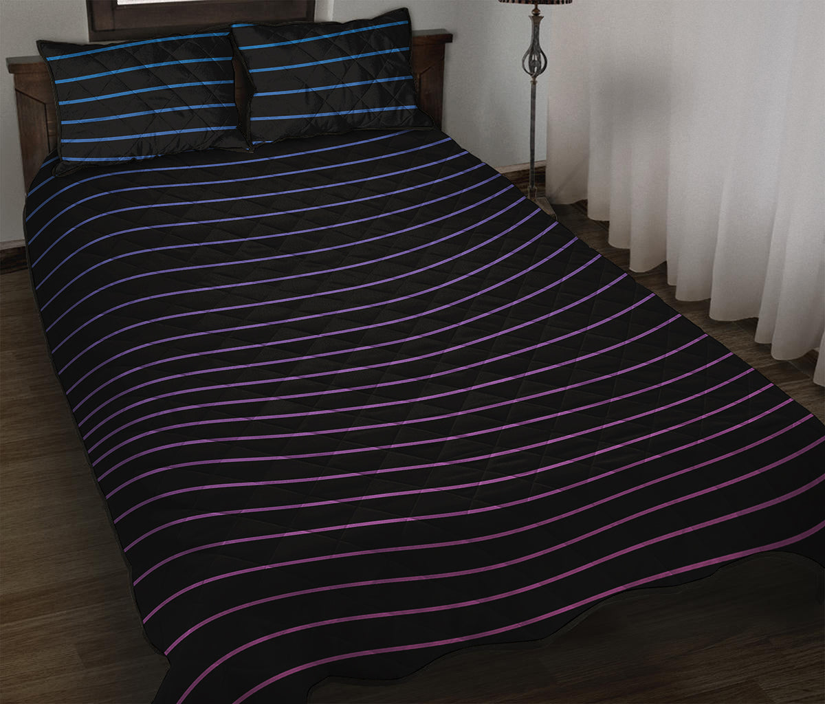 Blue And Purple EDM Wave Print Quilt Bed Set
