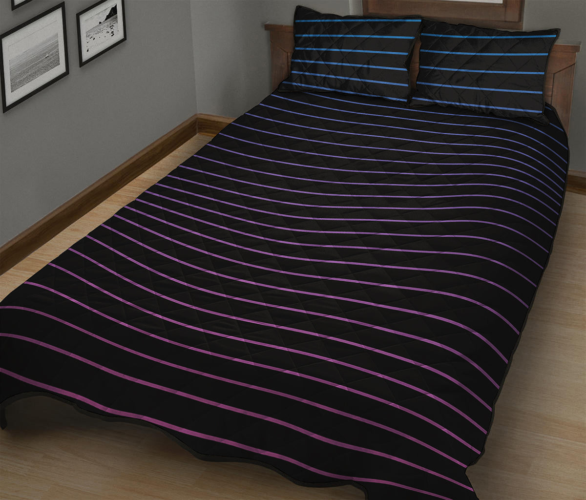 Blue And Purple EDM Wave Print Quilt Bed Set