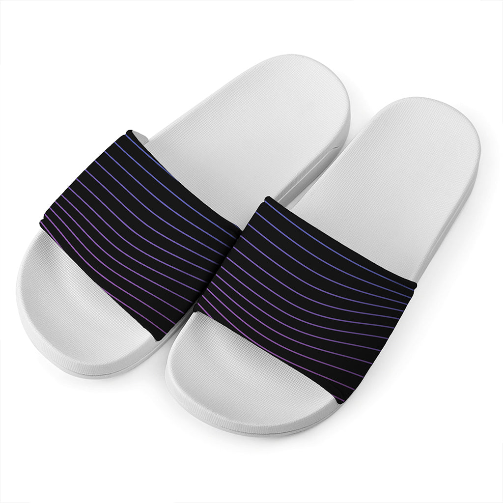 Blue And Purple EDM Wave Print White Slide Sandals