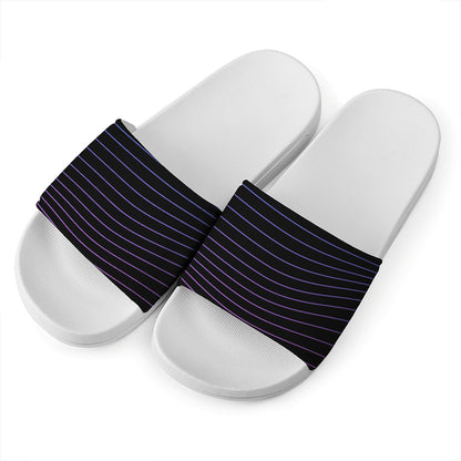 Blue And Purple EDM Wave Print White Slide Sandals