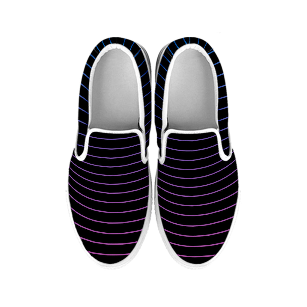 Blue And Purple EDM Wave Print White Slip On Shoes