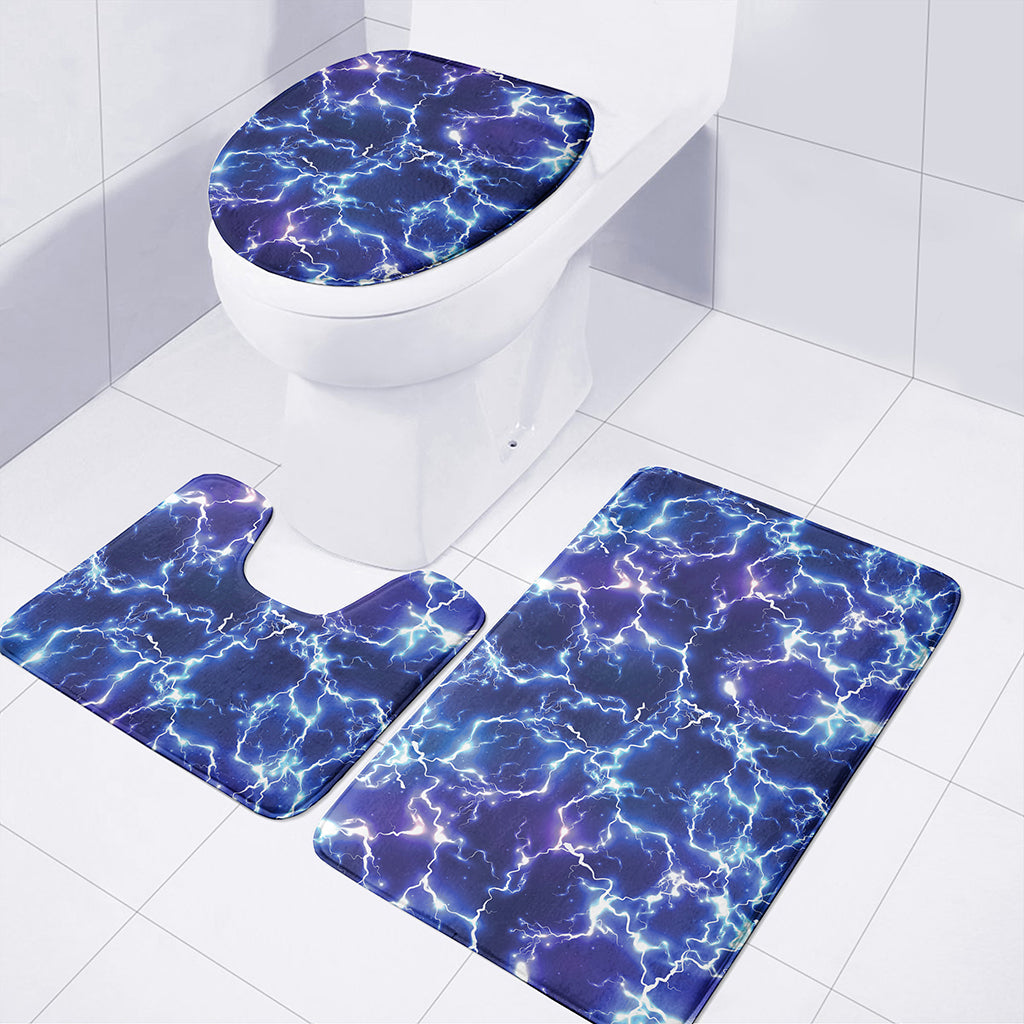 Blue And Purple Lightning Print 3 Piece Bath Mat Set