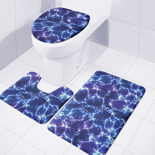 Blue And Purple Lightning Print 3 Piece Bath Mat Set