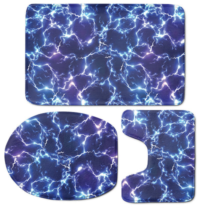 Blue And Purple Lightning Print 3 Piece Bath Mat Set