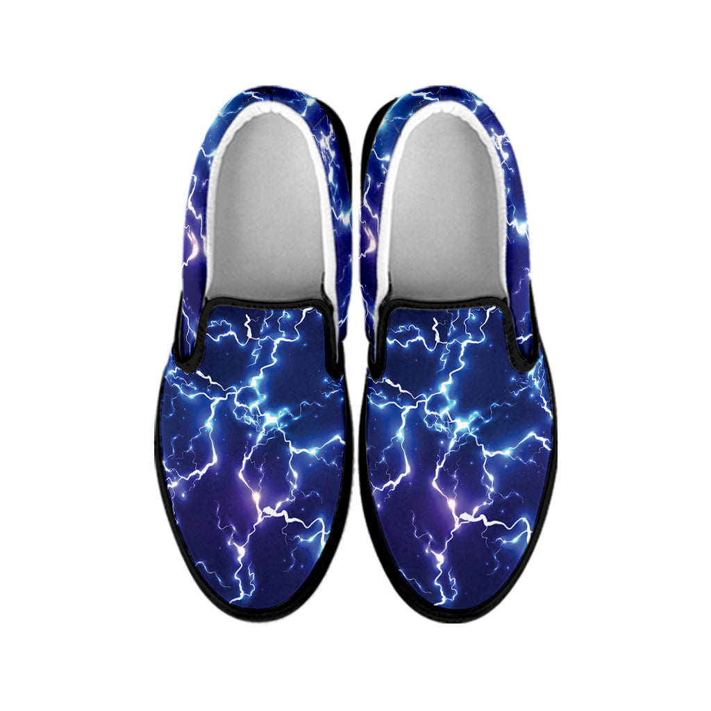 Blue And Purple Lightning Print Black Slip On Shoes