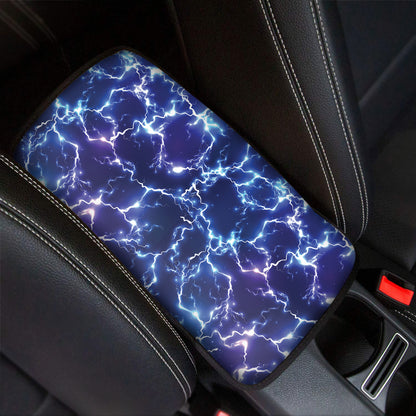 Blue And Purple Lightning Print Car Center Console Cover