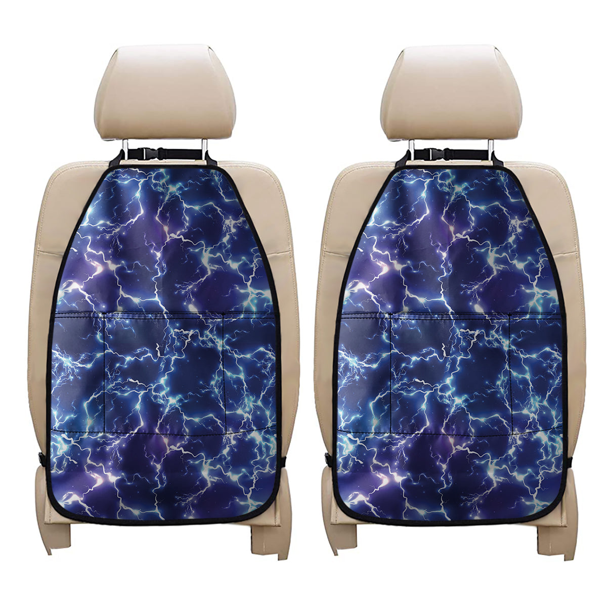 Blue And Purple Lightning Print Car Seat Organizers