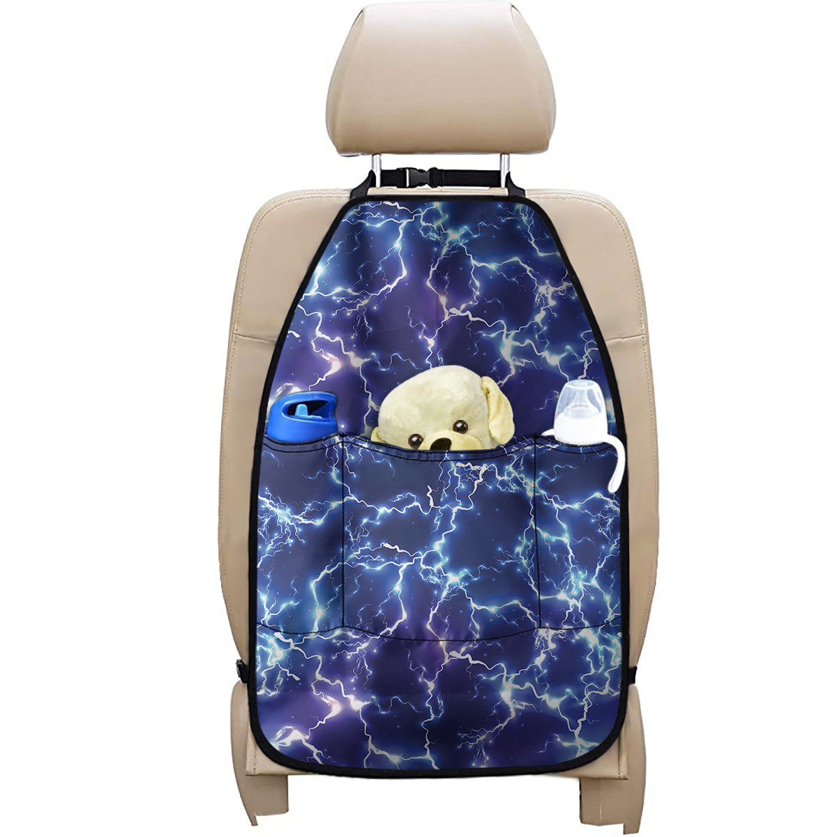 Blue And Purple Lightning Print Car Seat Organizers