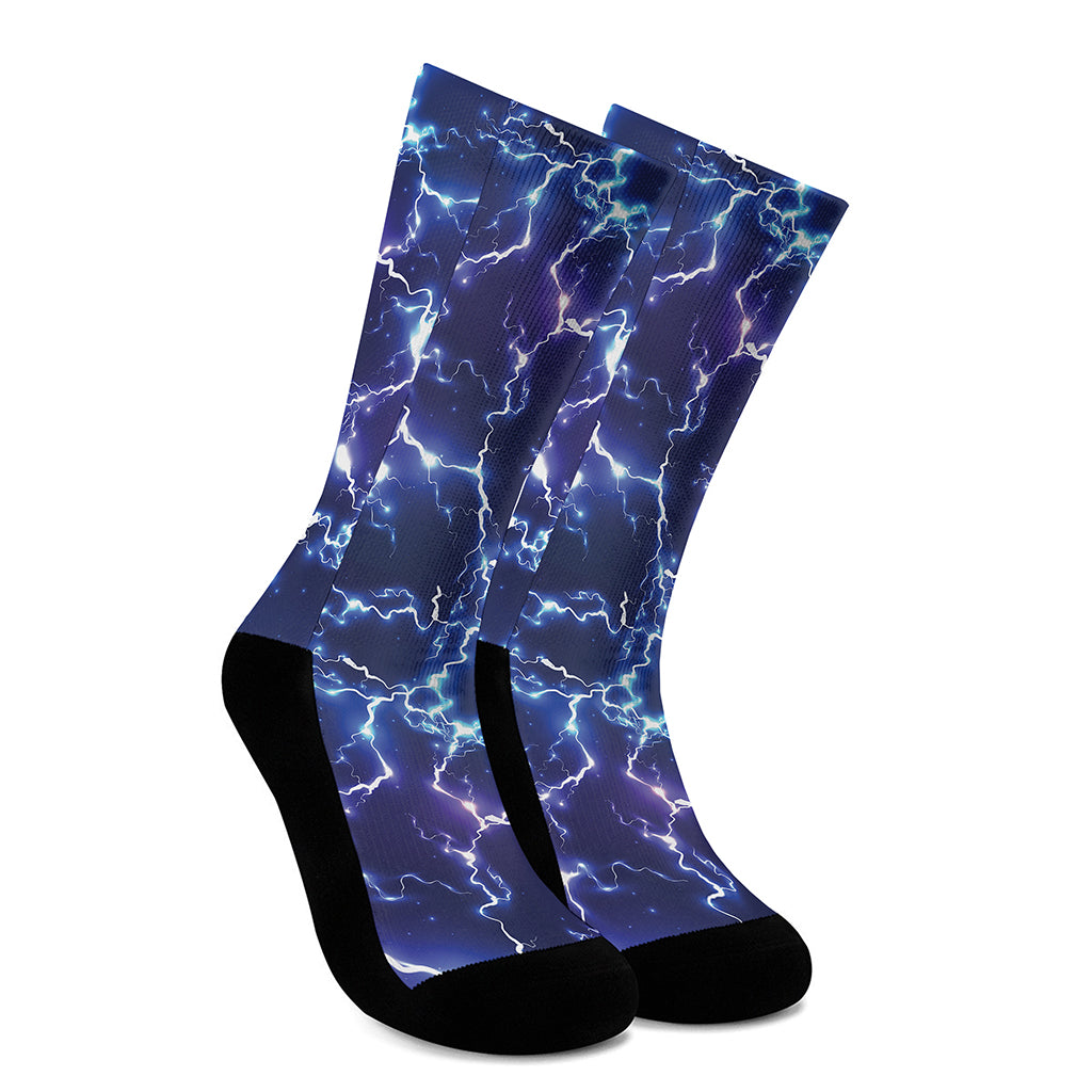 Blue And Purple Lightning Print Crew Socks