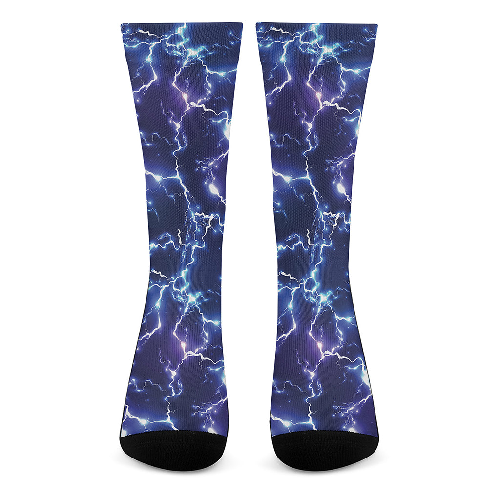 Blue And Purple Lightning Print Crew Socks