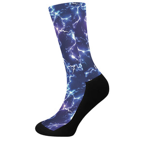 Blue And Purple Lightning Print Crew Socks