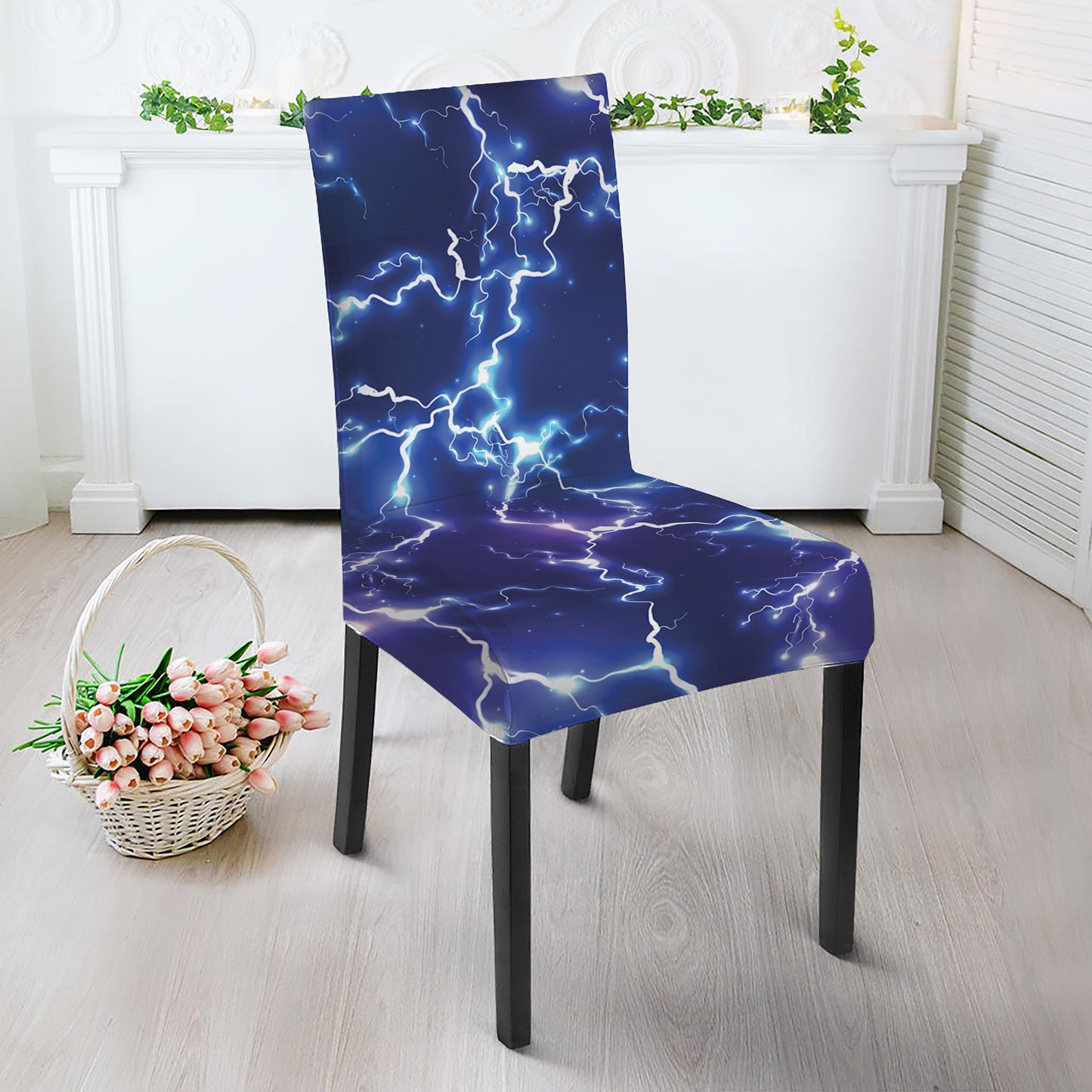 Blue And Purple Lightning Print Dining Chair Slipcover