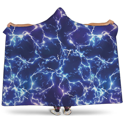 Blue And Purple Lightning Print Hooded Blanket