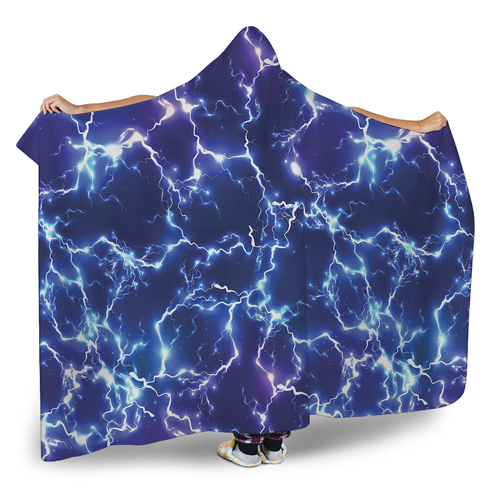 Blue And Purple Lightning Print Hooded Blanket