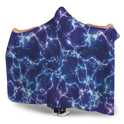 Blue And Purple Lightning Print Hooded Blanket