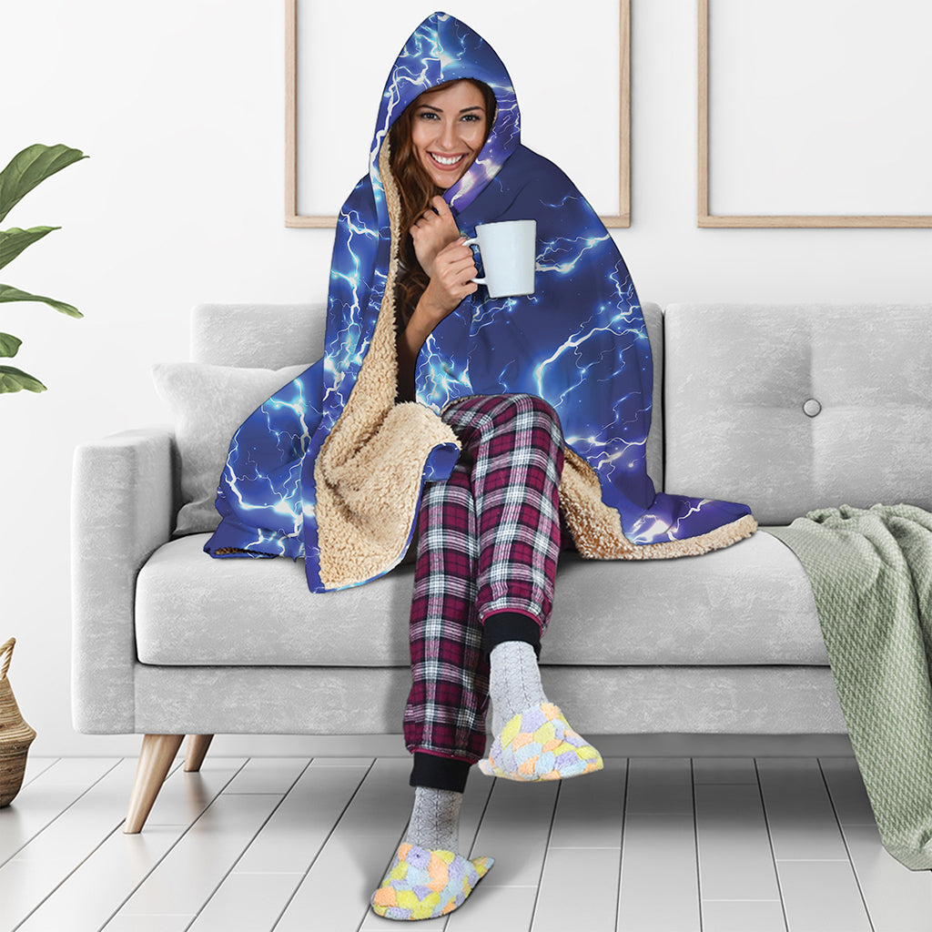 Blue And Purple Lightning Print Hooded Blanket