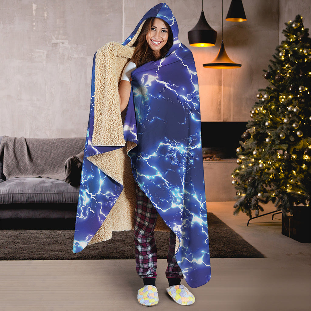 Blue And Purple Lightning Print Hooded Blanket