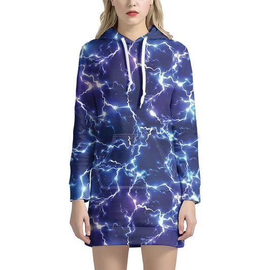 Blue And Purple Lightning Print Hoodie Dress