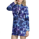 Blue And Purple Lightning Print Hoodie Dress