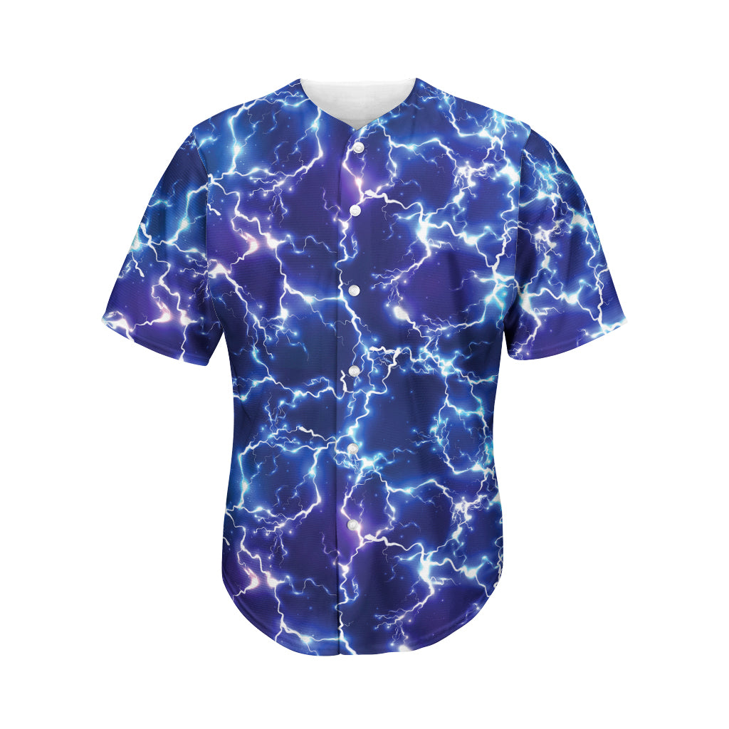 Blue And Purple Lightning Print Men's Baseball Jersey