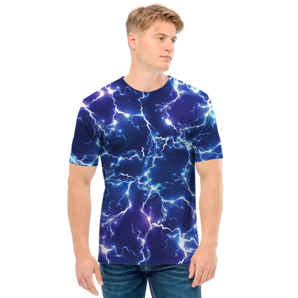 Blue And Purple Lightning Print Men's T-Shirt