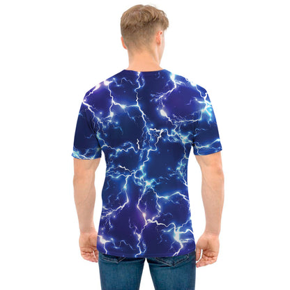 Blue And Purple Lightning Print Men's T-Shirt