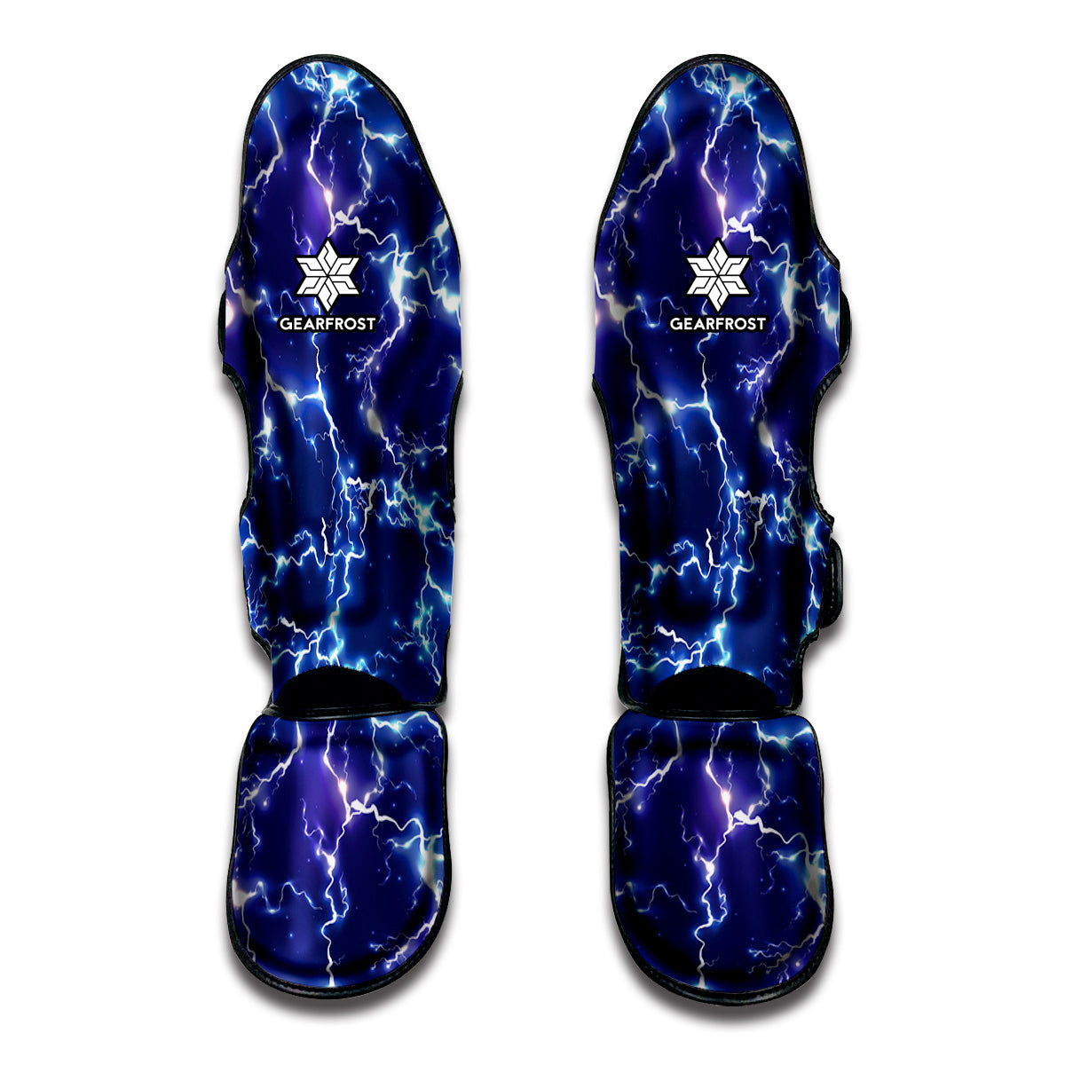 Blue And Purple Lightning Print Muay Thai Shin Guard